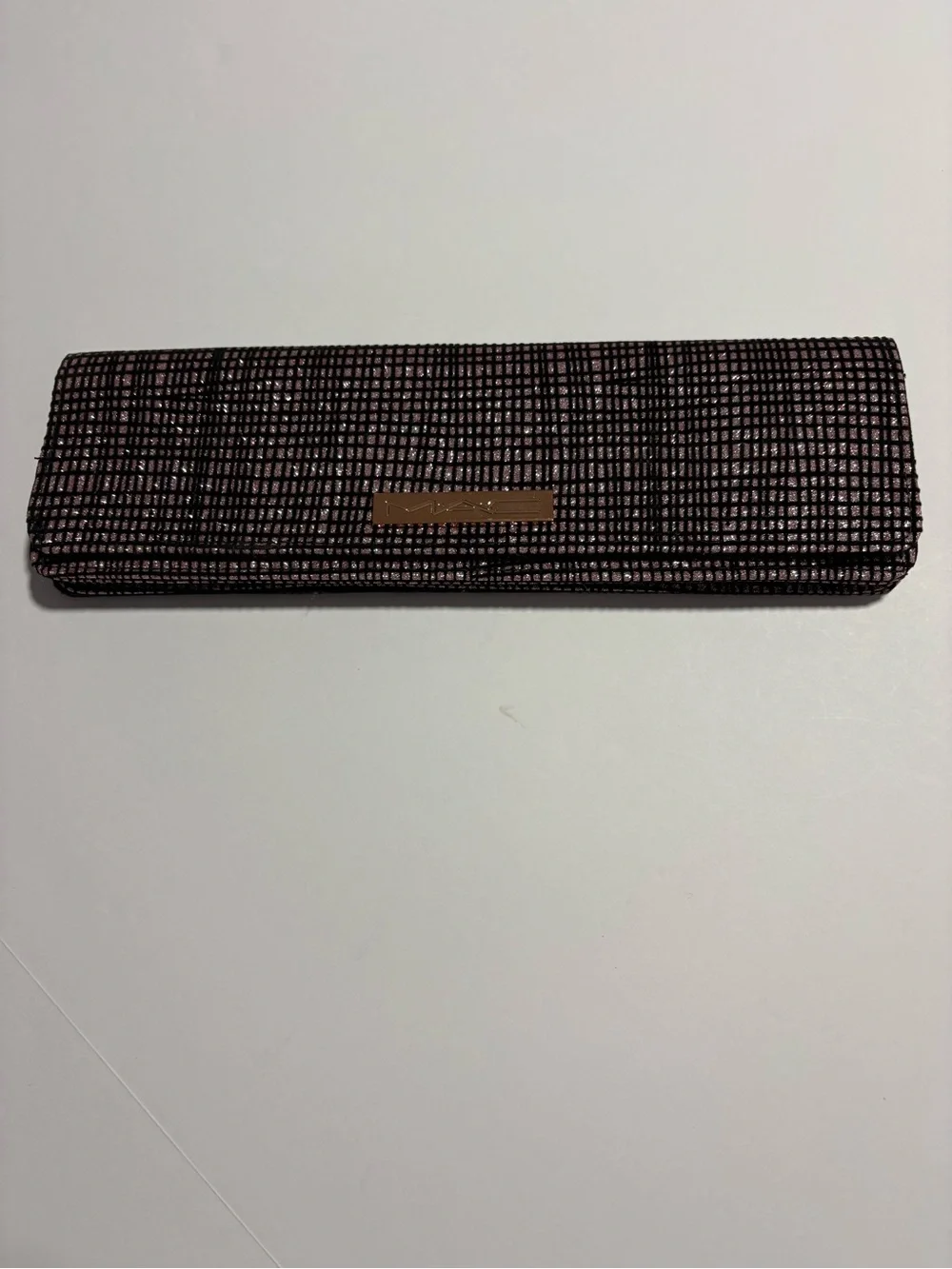 MAC women cosmetics bag black Textured Fold-Over Clutch with Gold Plaque